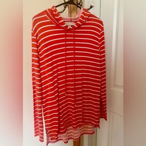 Michael Kors Red and White Striped Hooded Top